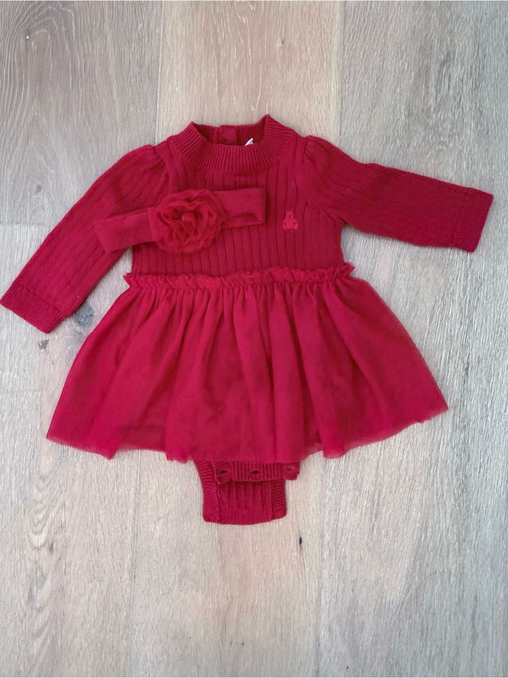 GAP Baby Red Knit Tulle Bodysuit Dress